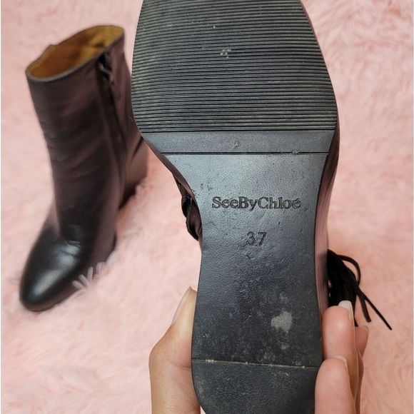 Host PICK 🎆 See by Chloe  Black Wedge Ankle Boots with Fringe - Picture 16 of 16